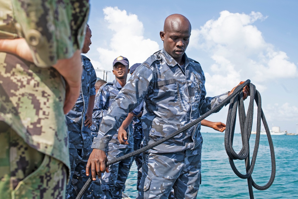 Djiboutian Navy recruits participate in a six-week professional maritime orientation course with Maritime Expeditionary Security Squadron 10