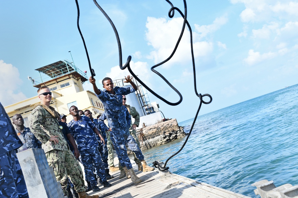 Djiboutian Navy recruits participate in a six-week professional maritime orientation course with Maritime Expeditionary Security Squadron 10