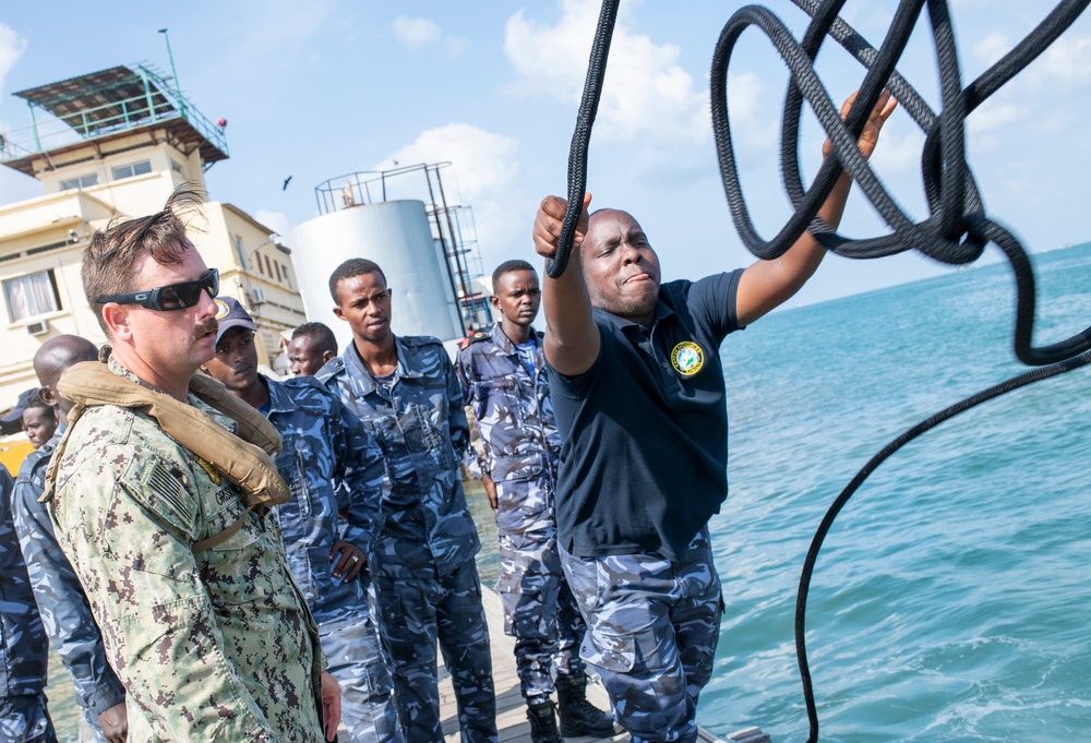 Djiboutian Navy recruits participate in a six-week professional maritime orientation course with Maritime Expeditionary Security Squadron 10