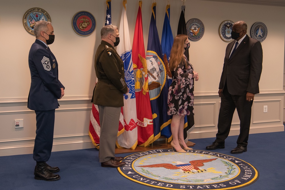 Secretary of Defense Lloyd Austin meets with Medal of Honor families and recipient