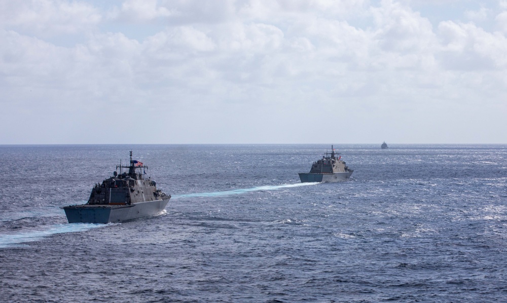 Three Freedom-variant littoral combat ships Conduct Maritime Operations Together