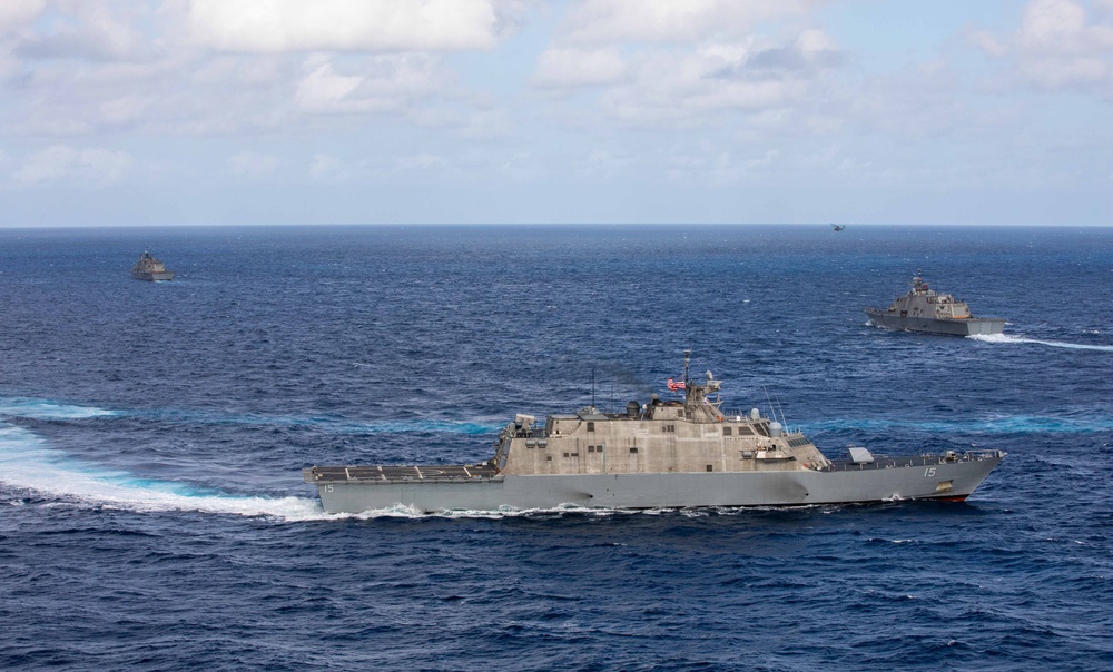 Three Freedom-variant littoral combat ships Conduct Maritime Operations Together