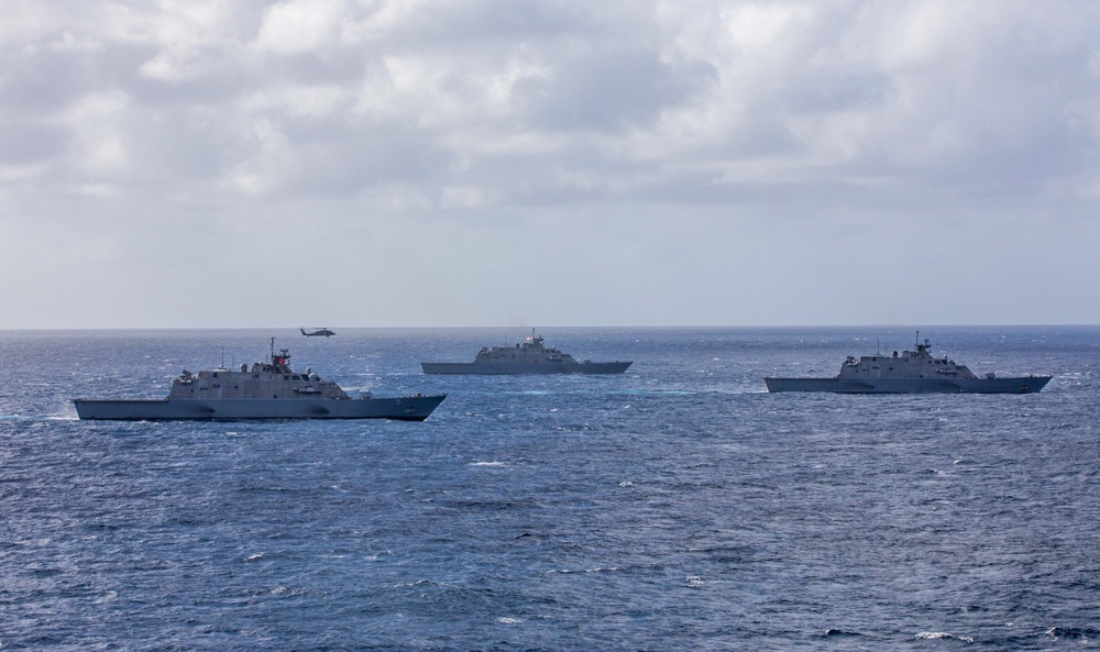 Three Freedom-variant littoral combat ships Conduct Maritime Operations Together