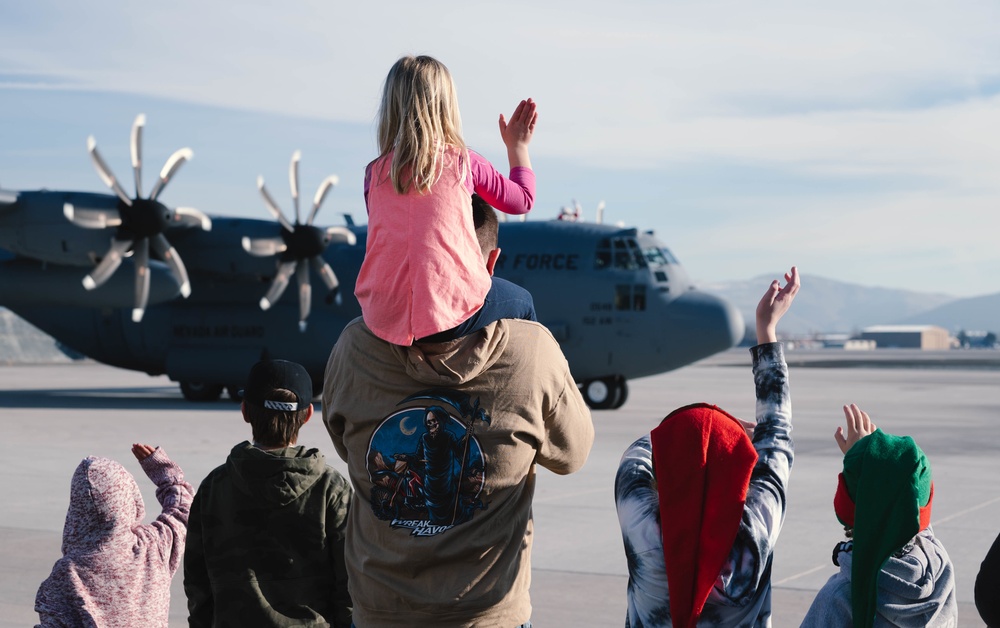 Arriving in fashion: Santa Claus arrives in Reno aboard C-130