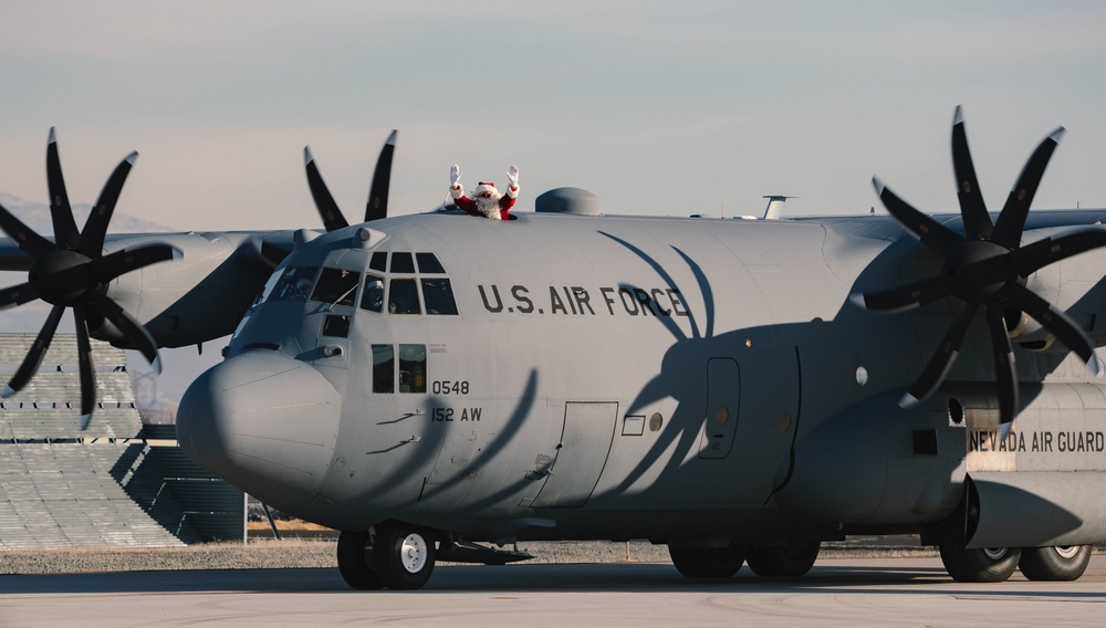 Arriving in fashion: Santa Claus arrives in Reno aboard C-130