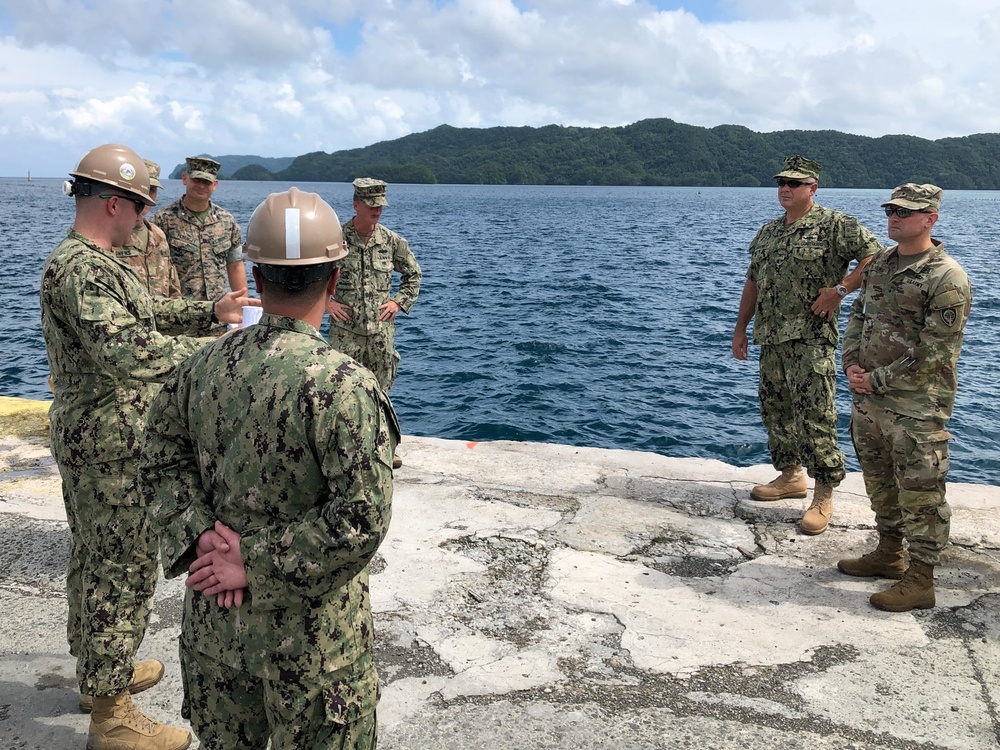 US Navy Seabees with NMCB-5 plan construction at Malakal Harbor, Palau