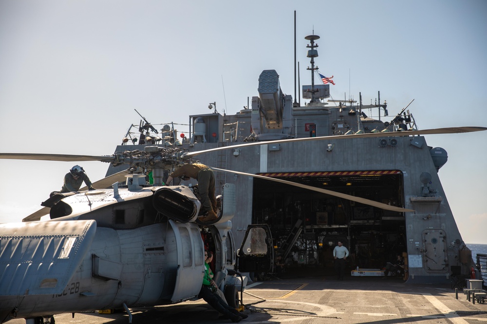 HSC 28 Sailors Conduct Pre-Flight Checks of MH-60S Sea Hawk Helicopter