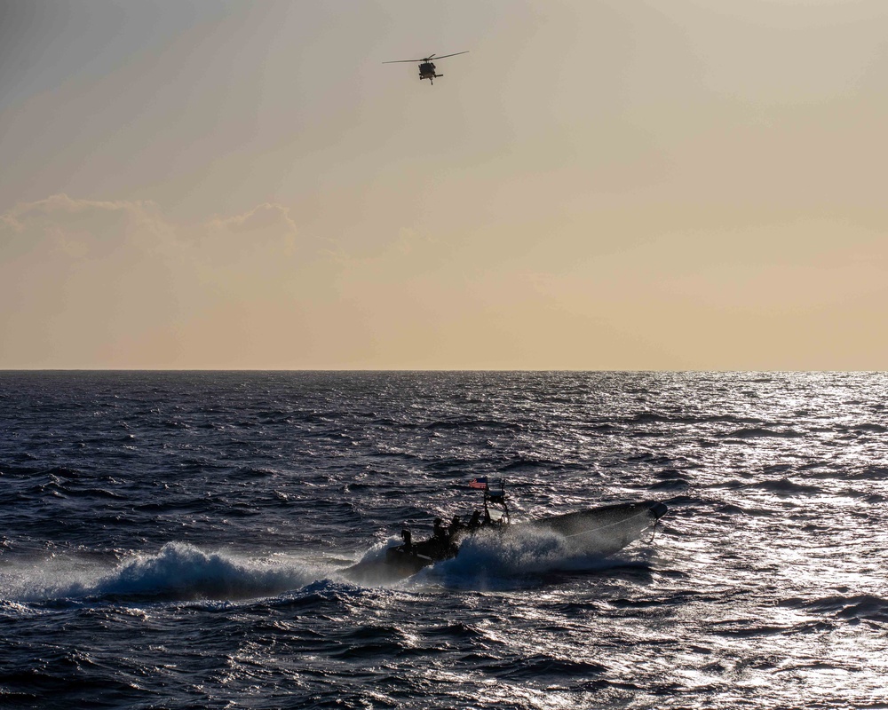 Coast Guardsmen and Sailors Assigned to USS Billings Conduct RHIB Ops with Air Detachment