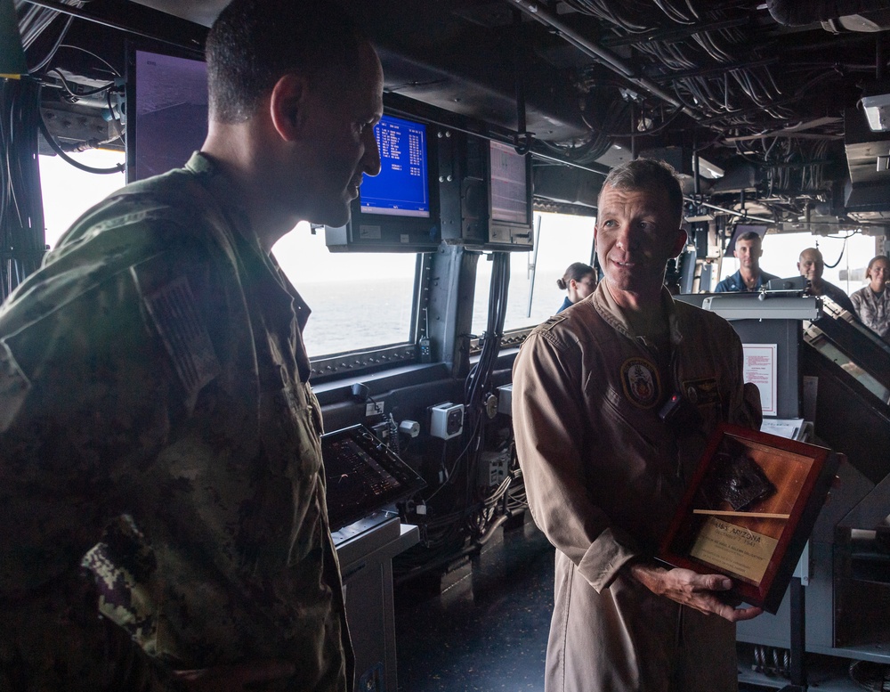 PHIBRON 1 Commodore presents USS Arizona Relic to USS Portland