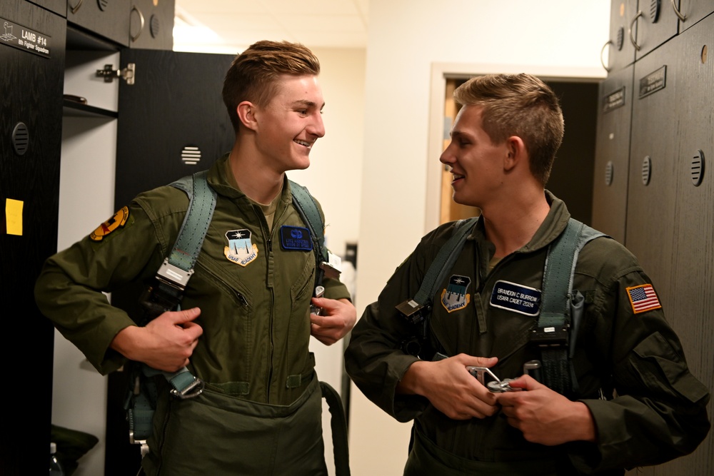 U.S. Air Force Academy cadets receive F-16 Viper familiarization flights