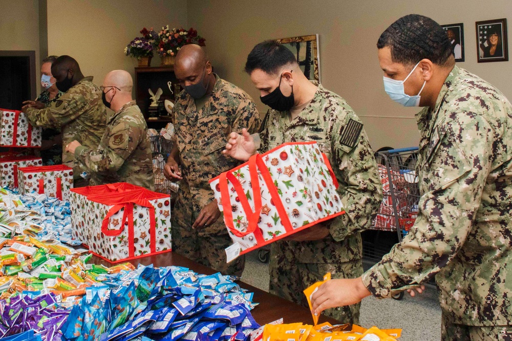 Holiday Food Basket Packing at the Hickam Commissary