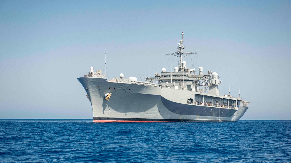 USS Mount Whitney (LCC 20) transits the Mediterranean Sea