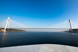USS Mount Whitney (LCC 20) transits into the Black Sea