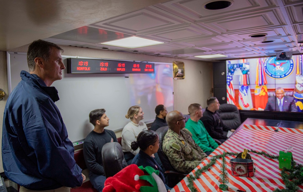 The Harry S. Truman Carrier Strike Group is on a scheduled deployment in the U.S. Sixth Fleet area of operations in support of naval operations to maintain maritime stability and security.