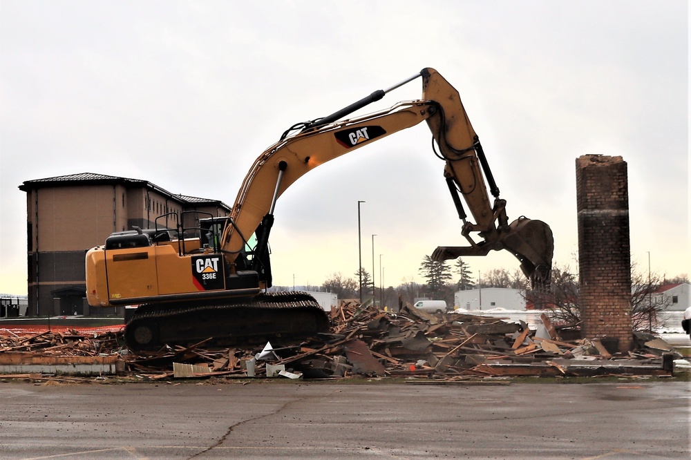 Building destruction in 1600 block at Fort McCoy makes way for future construction