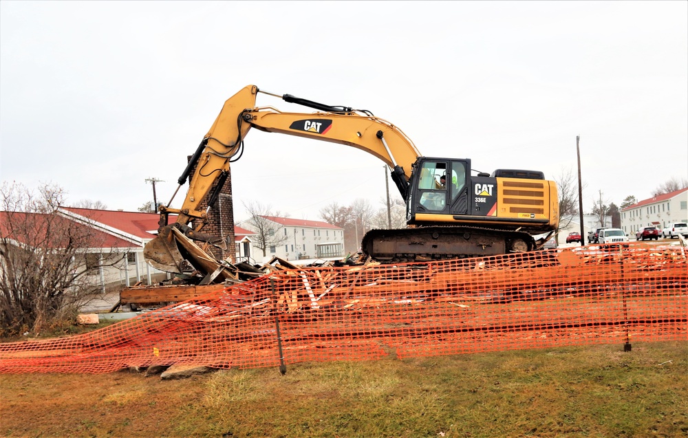 Building destruction in 1600 block at Fort McCoy makes way for future construction