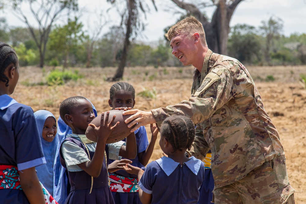 U.S. service members engage with Kenyan school