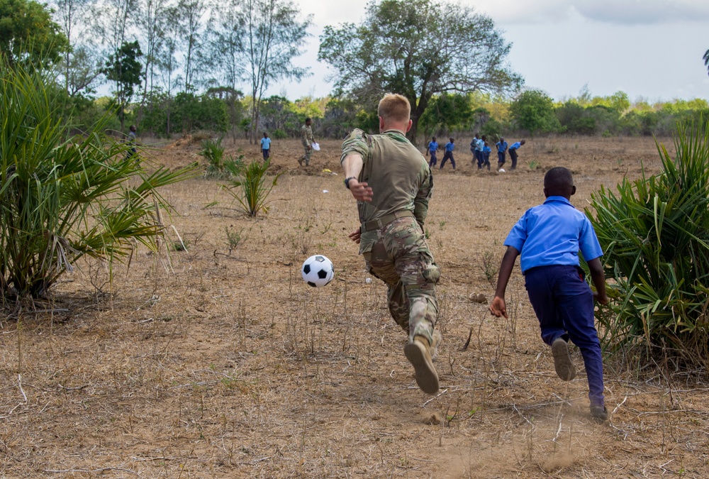 U.S. service members engage with Kenyan school