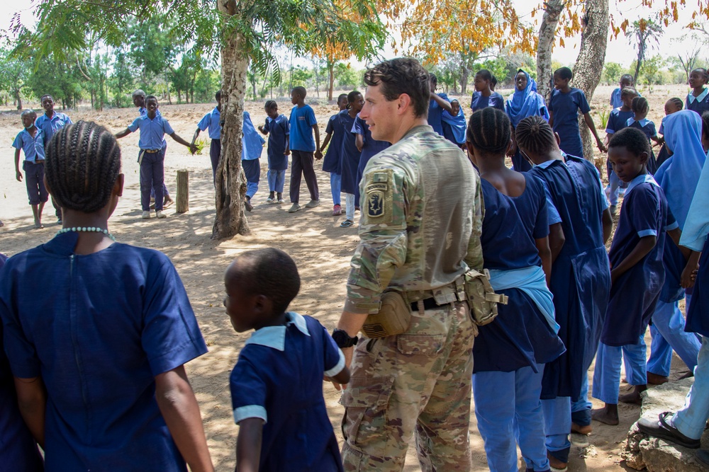 U.S. service members engage with Kenyan school