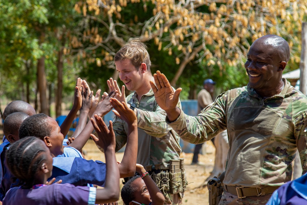 U.S. service members engage with Kenyan school