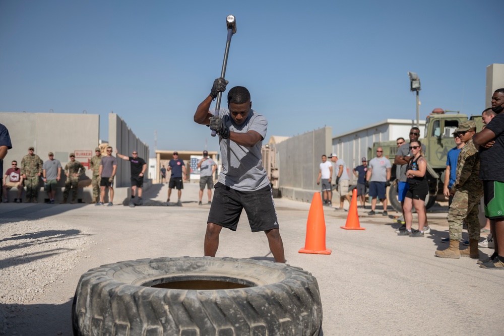 332nd AEW firefighters run obstacle course