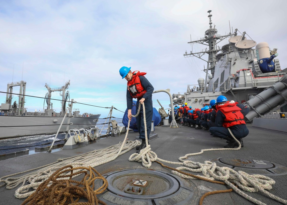 USS Benfold Conducts Replenishment-At-Sea with JS Towada