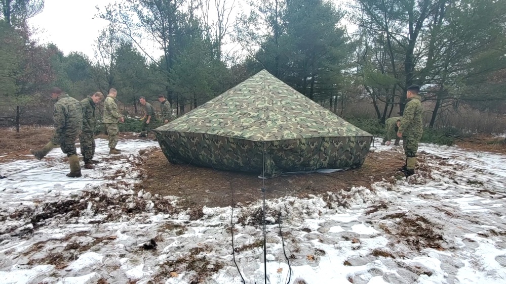 Marines practice building Arctic tent as part of CWOC Class 22-01 training