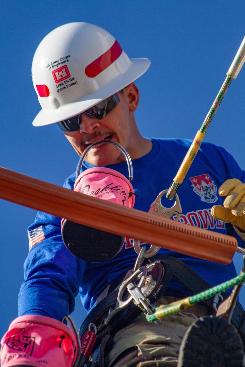 Sgt. Logan Blades competes in the Apprentice Skilled Pole Climb during the International Lineman's Rodeo