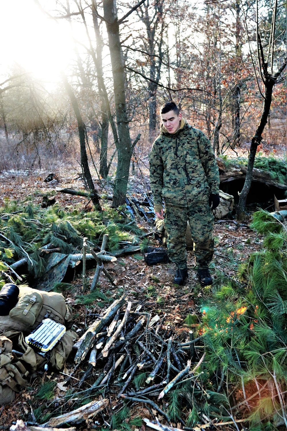 Improvised shelter building among important skills taught to Cold-Weather Operations Course Class 22-01 students