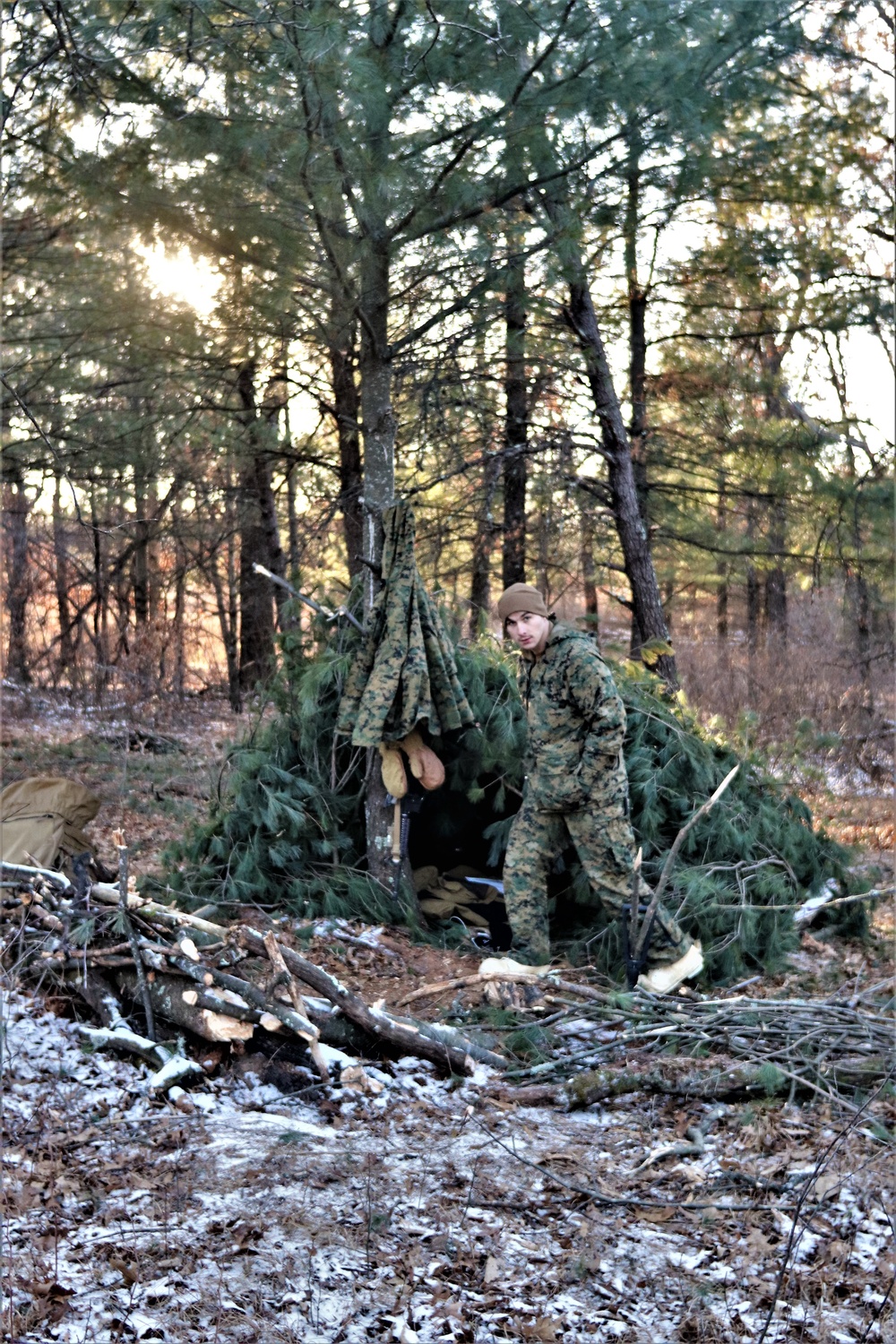 Improvised shelter building among important skills taught to Cold-Weather Operations Course Class 22-01 students