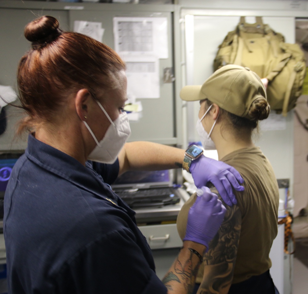 USS Milwaukee Sailor Receives a COVID-19 Booster Shot
