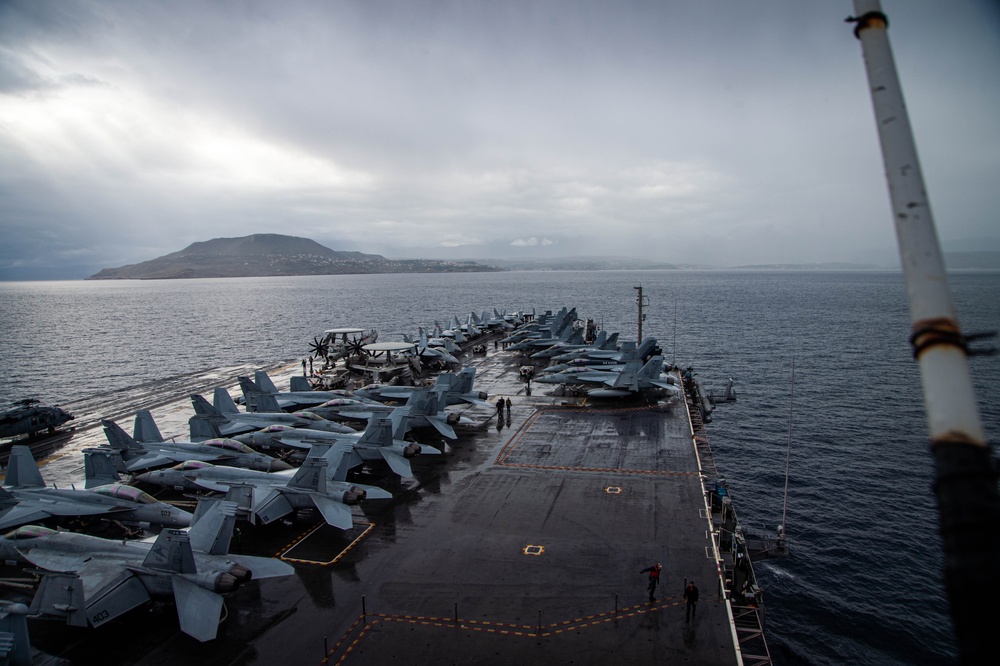 The Harry S. Truman Carrier Strike Group is on a scheduled deployment in the U.S. 6th Fleet area of operations in support of naval operations to maintain maritime stability and security.