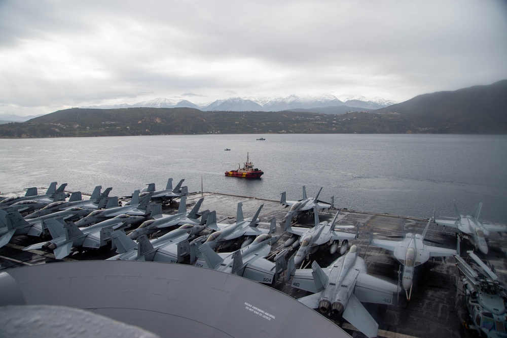 The Harry S. Truman Carrier Strike Group is on a scheduled deployment in the U.S. 6th Fleet area of operations in support of naval operations to maintain maritime stability and security.