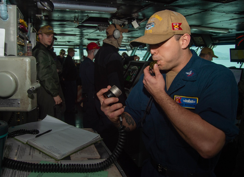 The Harry S. Truman Carrier Strike Group is on a scheduled deployment in the U.S. Sixth Fleet area of operations in support of naval operations to maintain maritime stability and security.