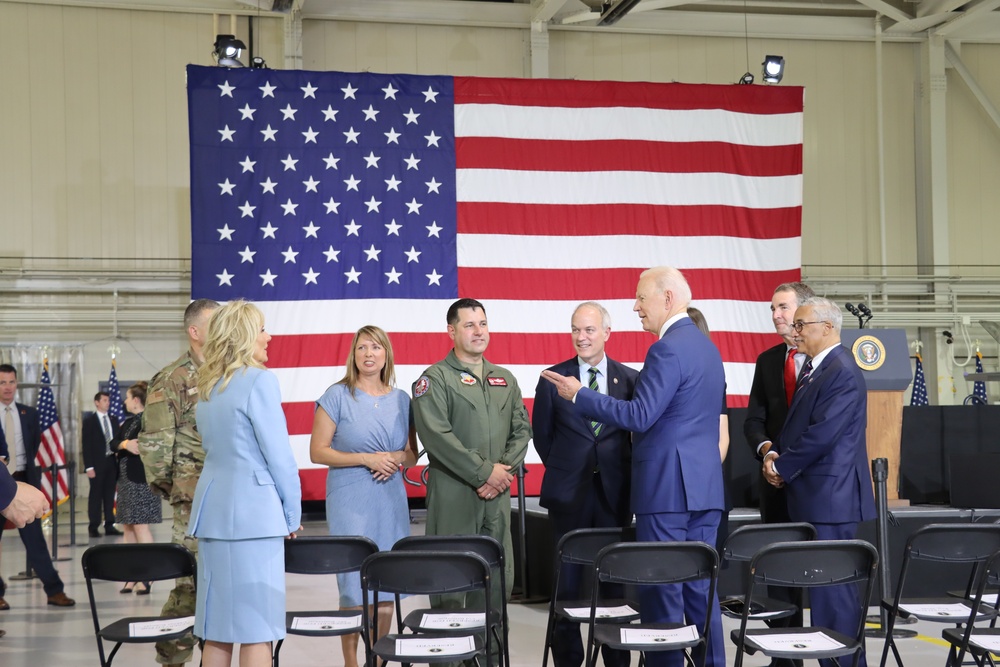 President Joe Biden delivers speech at first visit to Joint Base Langley-Eustis, Va.