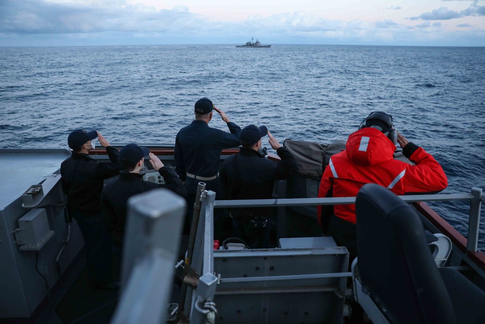 USS Ross and USS San Jacinto render passing honors