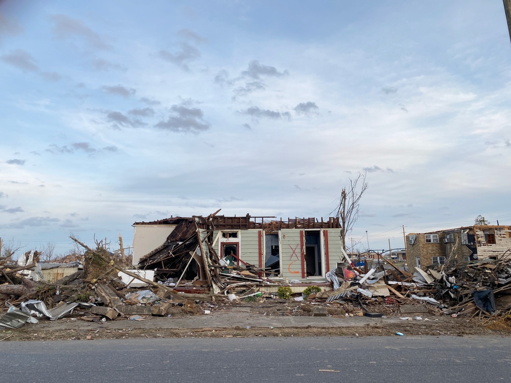 Downtown Mayfield, Kentucky is Scattered with Debris Weeks After a Tornado Ravished the Area