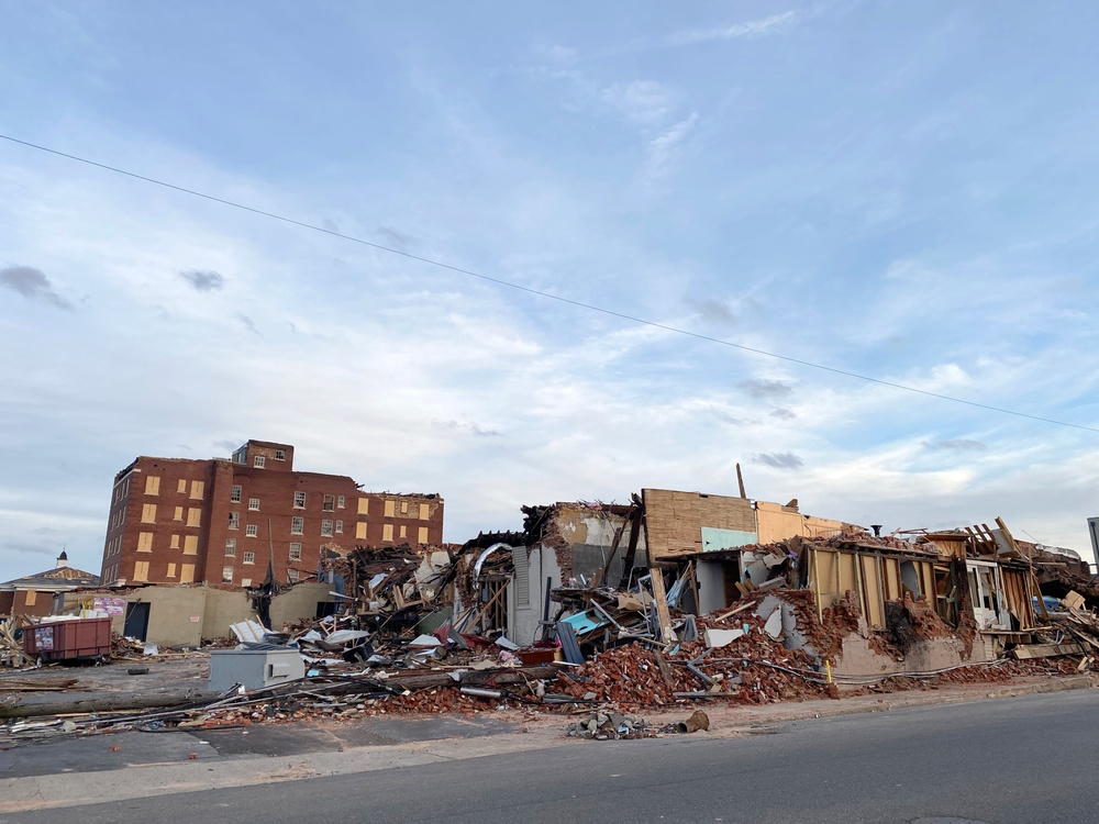 Buildings Throughout Downtown Mayfield, Kentucky, Are Damaged or Destroyed In Recent Tornadoes
