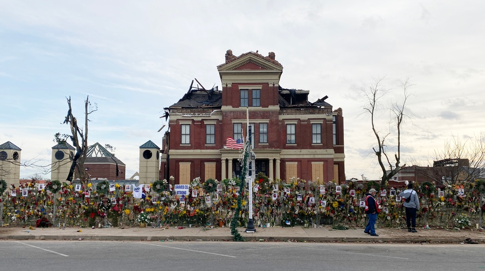 The Graves County Court House Has a Memorial In Front of the Building Which Was Also Damaged in the Recent Tornadoes