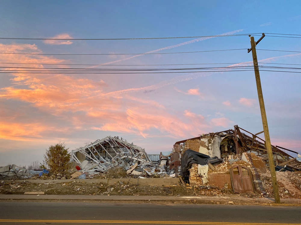 Sun Sets in Mayfield, Kentucky, After Tornadoes Destroyed the Town