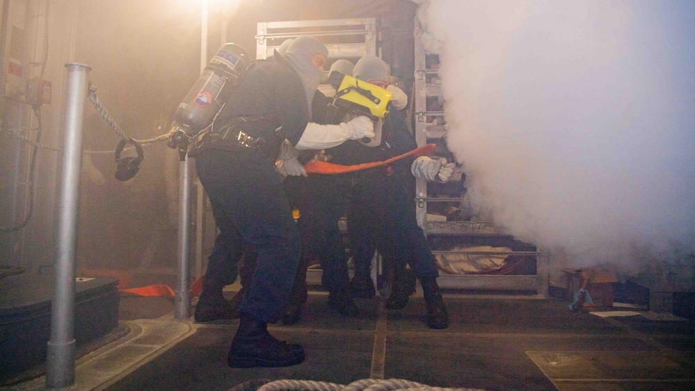 USS Charleston Sailors Participate in Simulated Firefighting Exercise