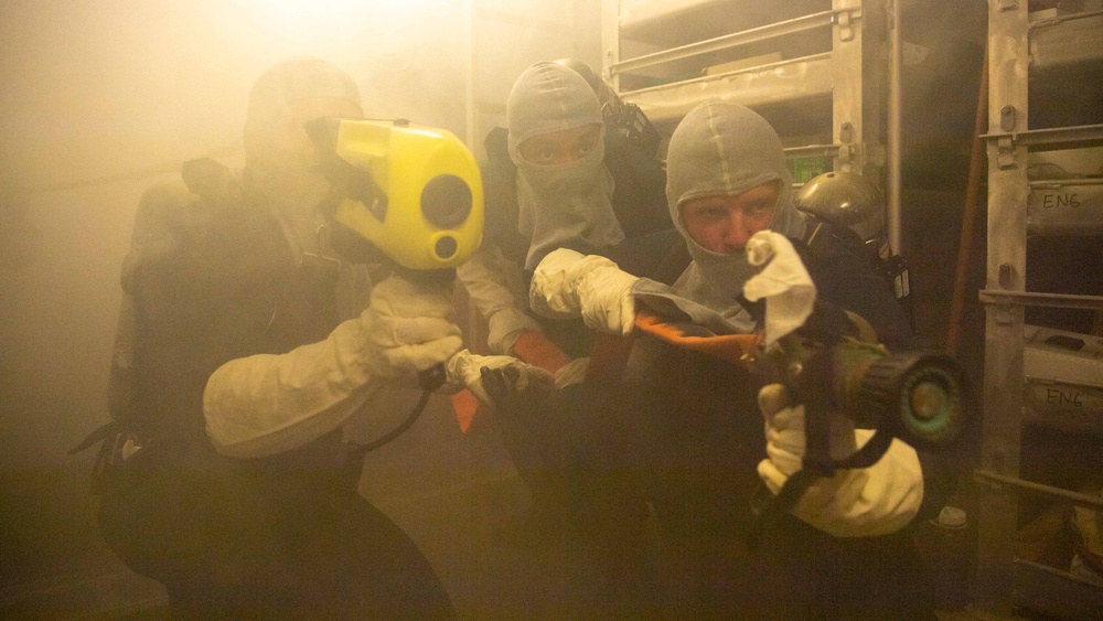 USS Charleston Sailors Participate in Simulated Firefighting Exercise