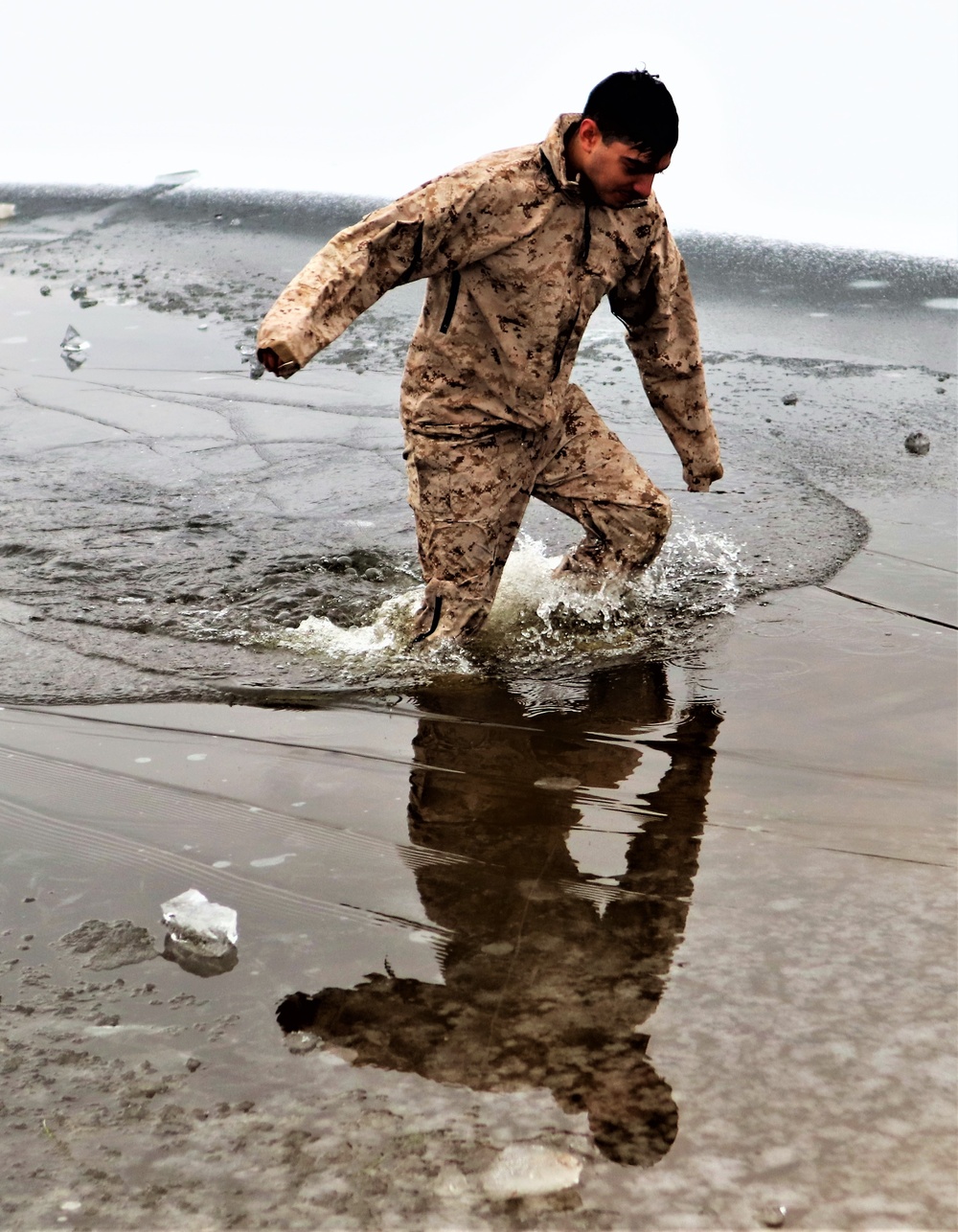 Marines jump in for cold-water immersion training at Fort McCoy