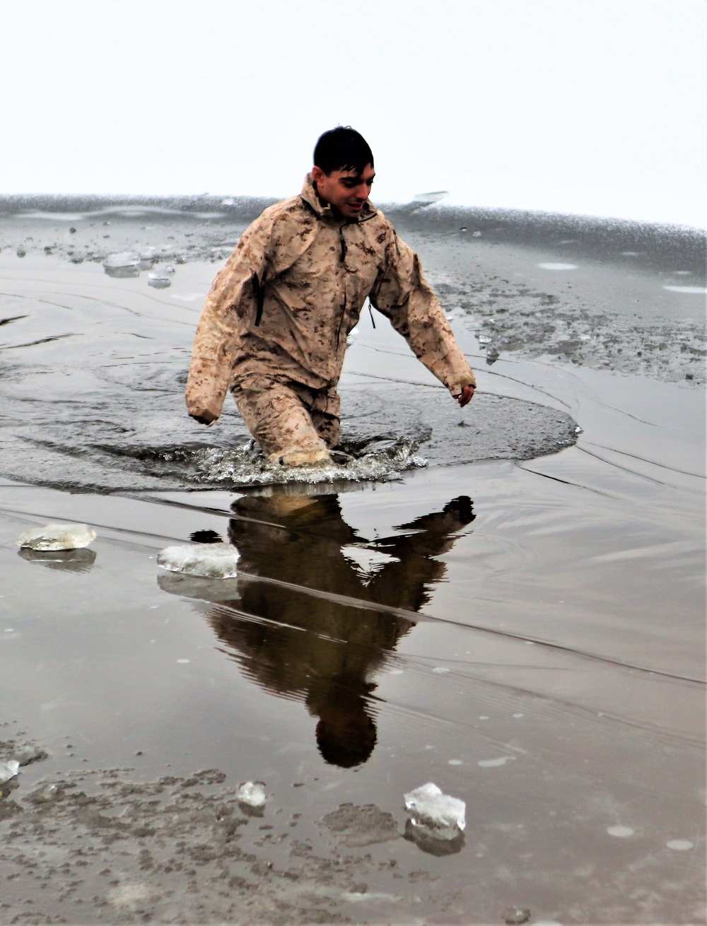 Marines jump in for cold-water immersion training at Fort McCoy