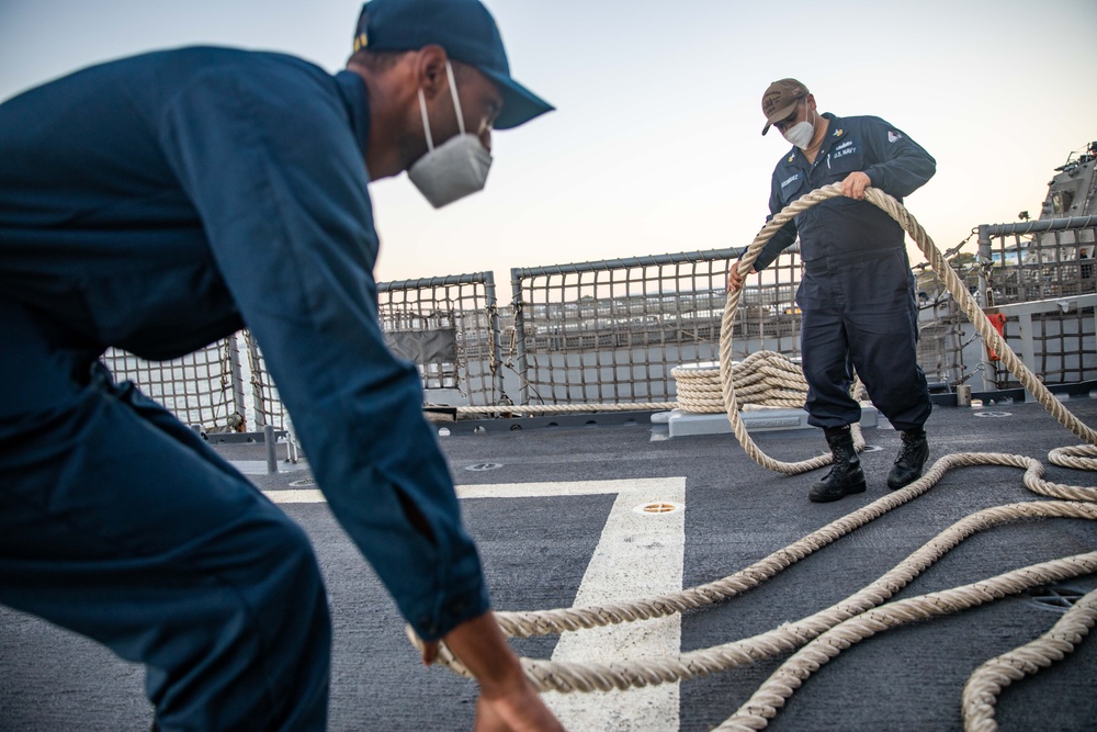 USS Milwaukee Sailors Fake Out Lines on the Flight Deck