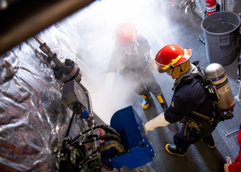 USS Charleston Sailors Participate in Simulated Firefighting Exercise