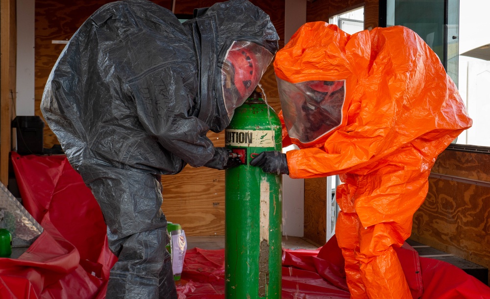 Firefighters practice HAZMAT leak response