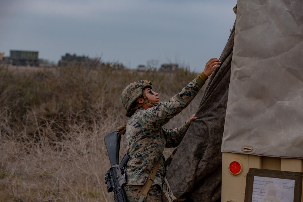 U.S. Marines and Sailors with Combat Logistics Battalion 5 conduct Mobile Combat Operations Center operations during Steel Knight 22