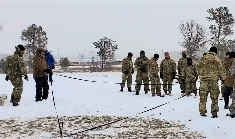 Cold-Weather Operations Course class 22-02 students learn about Arctic tent on snowy training day