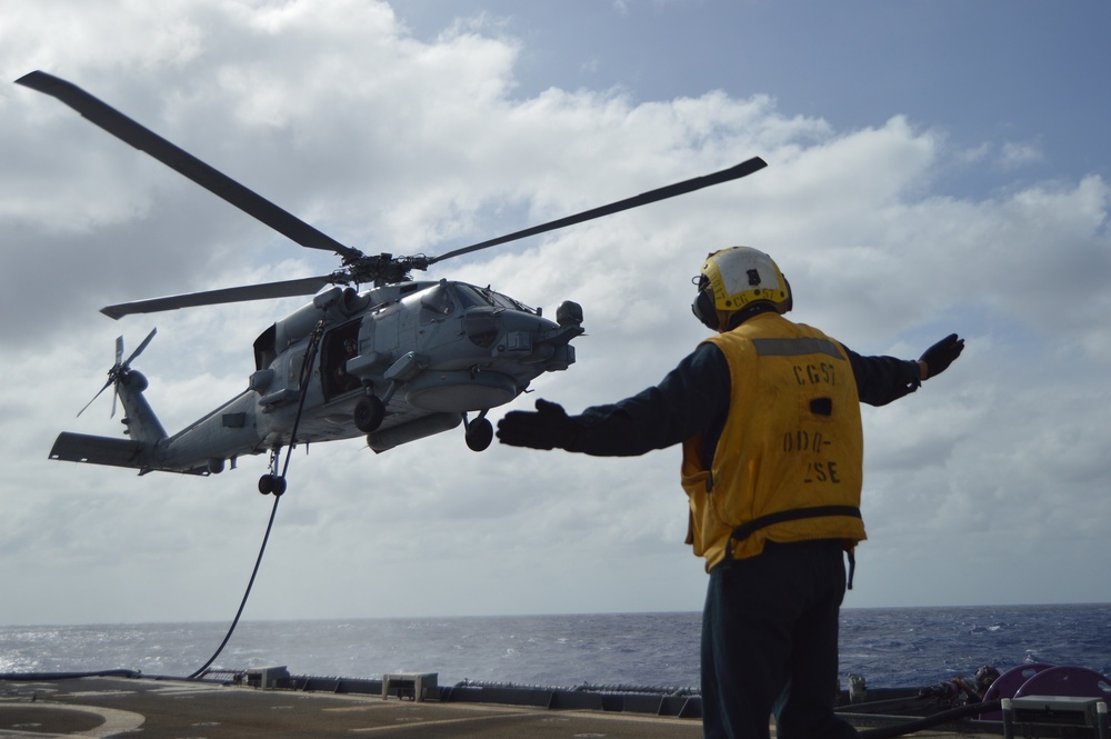 Helicopter Maritime Squadron (HSM) 78 conducts in-flight refueling drills in Philippine Sea